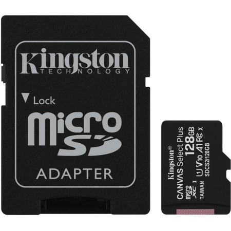 Cartão Memória Kingston Canvas Select Plus C10 A1 UHS-I microSDHC 128GB + Adaptador SD