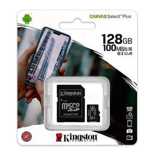 Cartão de memória Micro SD com adaptador Kingston x 128 GB (classe 10)